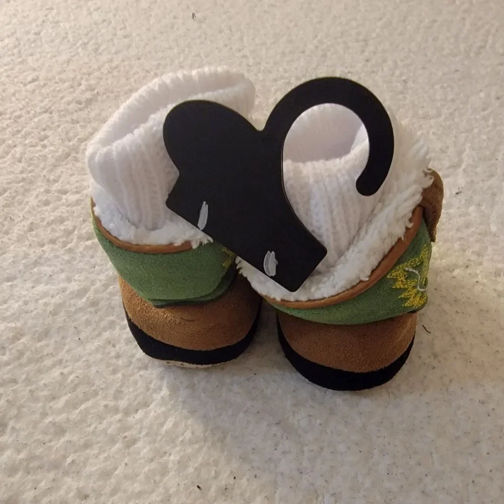 🆕️🎿John Deere Infant Cowboy Boots Booties, Sz 3/4, Green/Tan